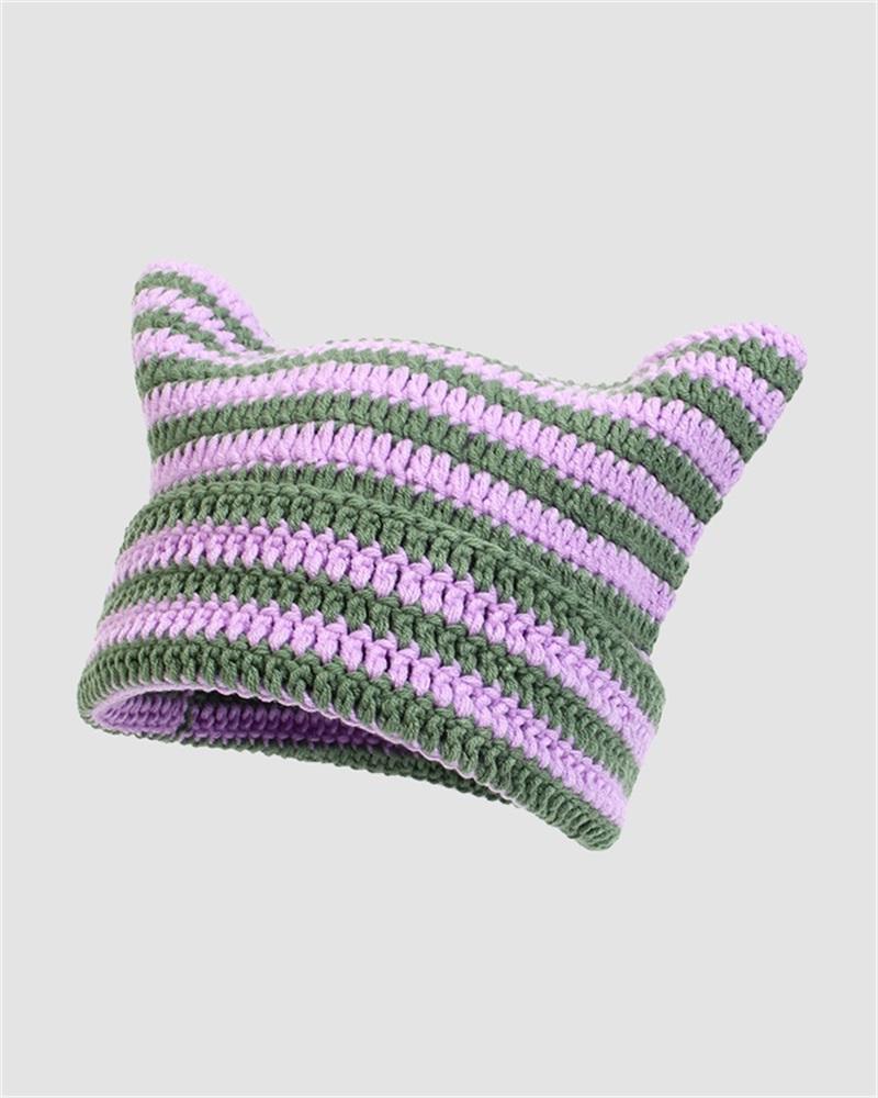 Horned Stripe Knitted Beanie