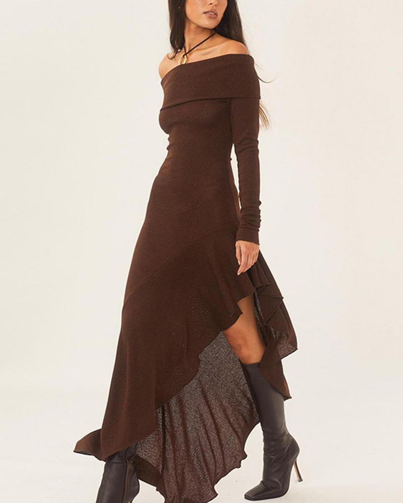 Off-Shoulder Ruffled Hem Maxi Dress