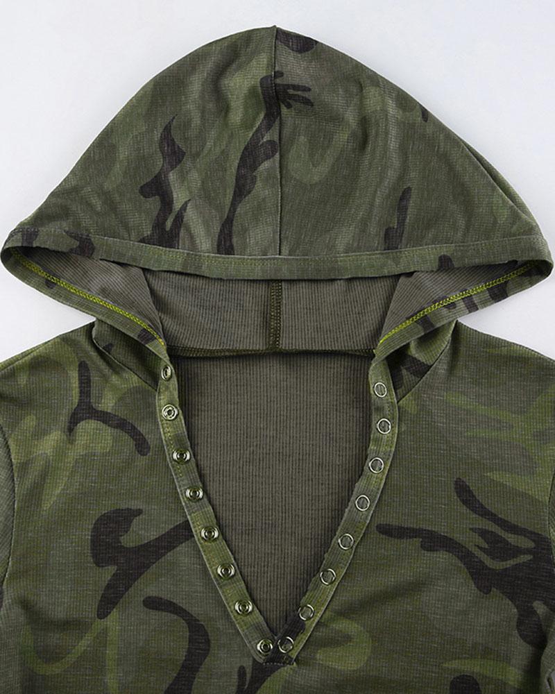 Army Green Hoodie Top