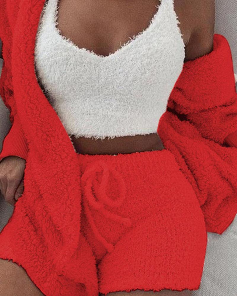 Coral Fleece Lounge Three Piece Coord Set