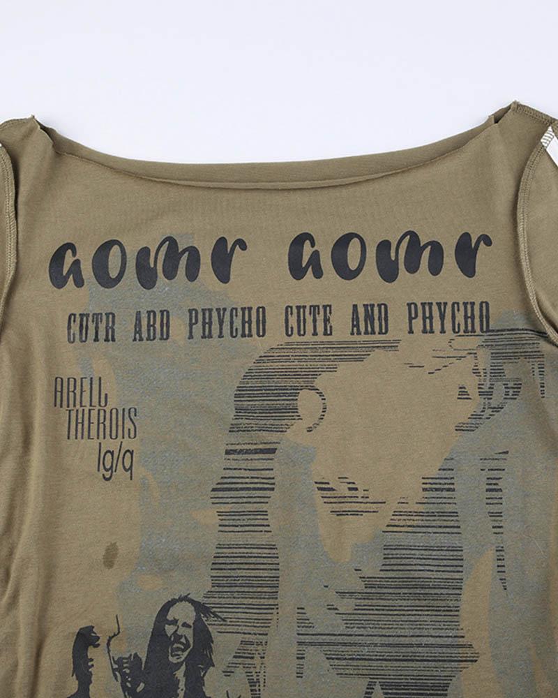 AOMR Off-Shoulder Grunge Aesthetic T-Shirt