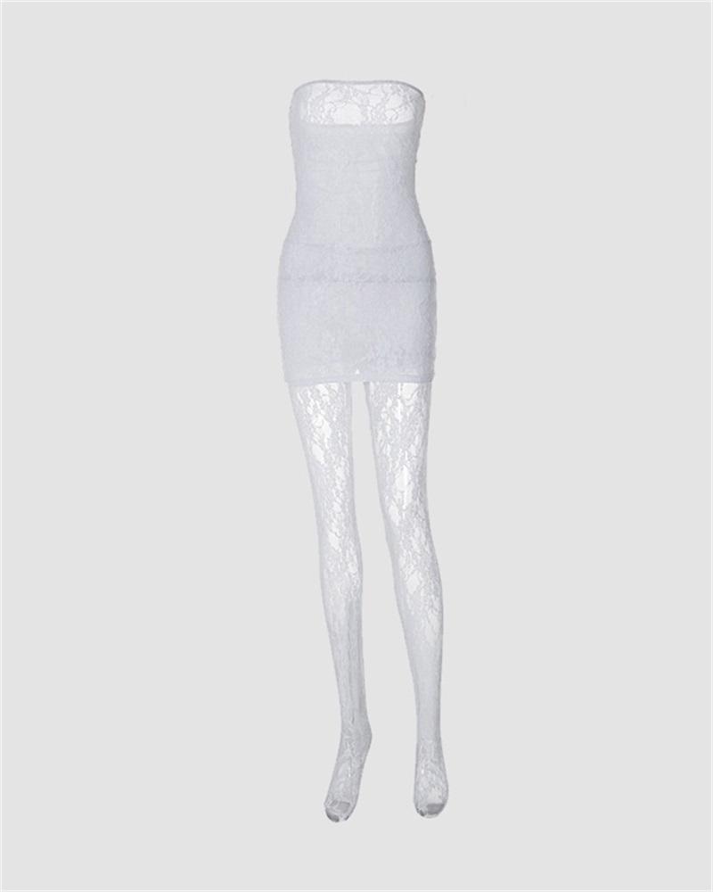 Lace Tube Dress With Stockings