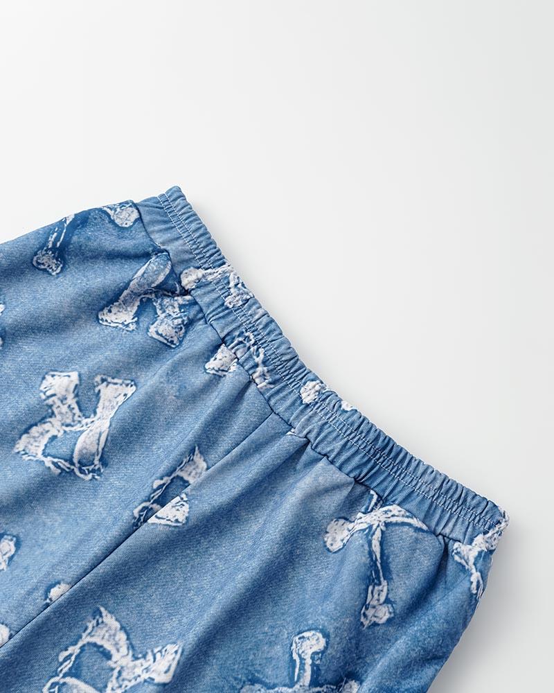 Denim Printed Patch Tracksuit Coord Sets