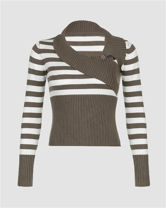 Vintage Asymmetrical Neck Stripe Sweater