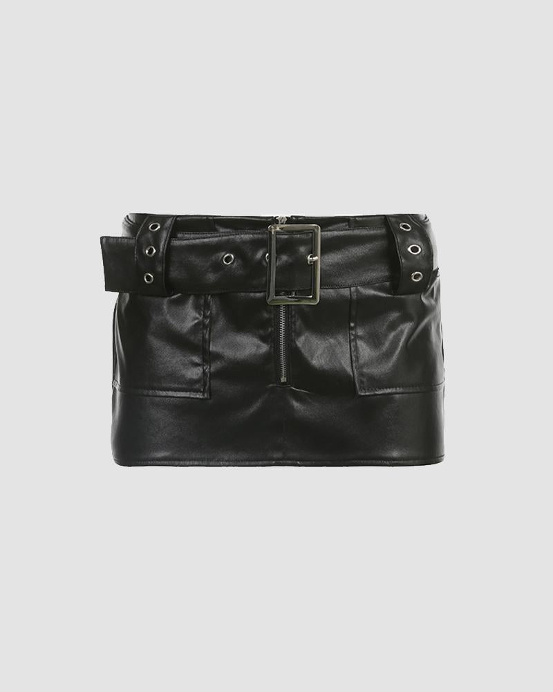 Belted Chic Pleather Lowrise Skirt