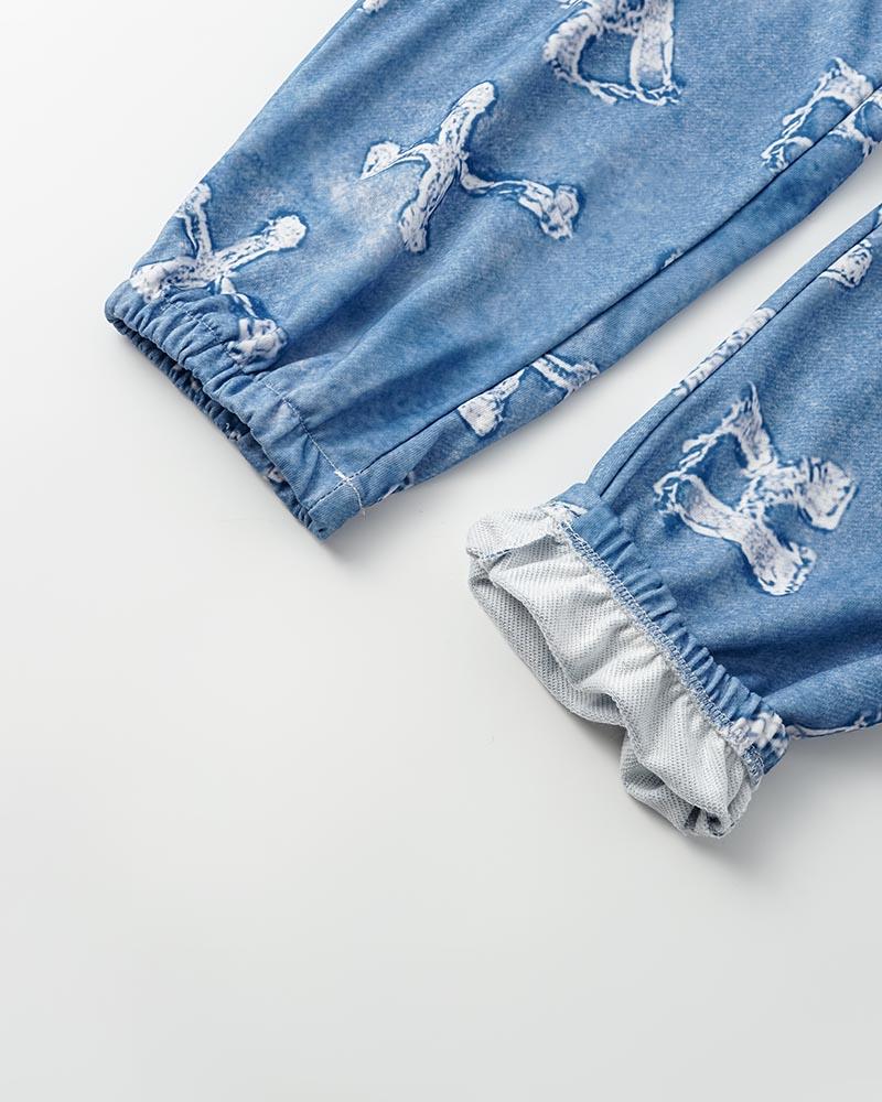 Denim Printed Patch Tracksuit Coord Sets