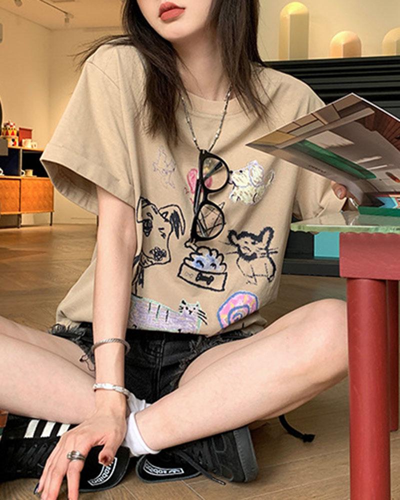 Animal Doodle Oversized T-Shirt