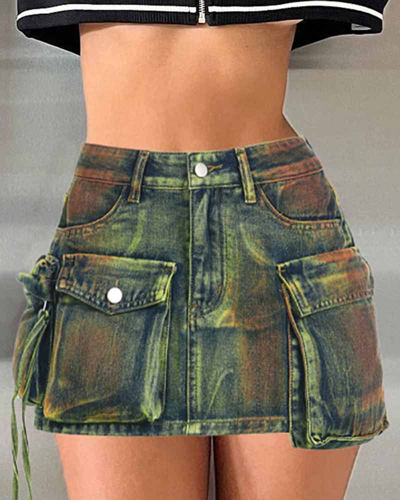 Grunge Pocket Short Denim Skirts