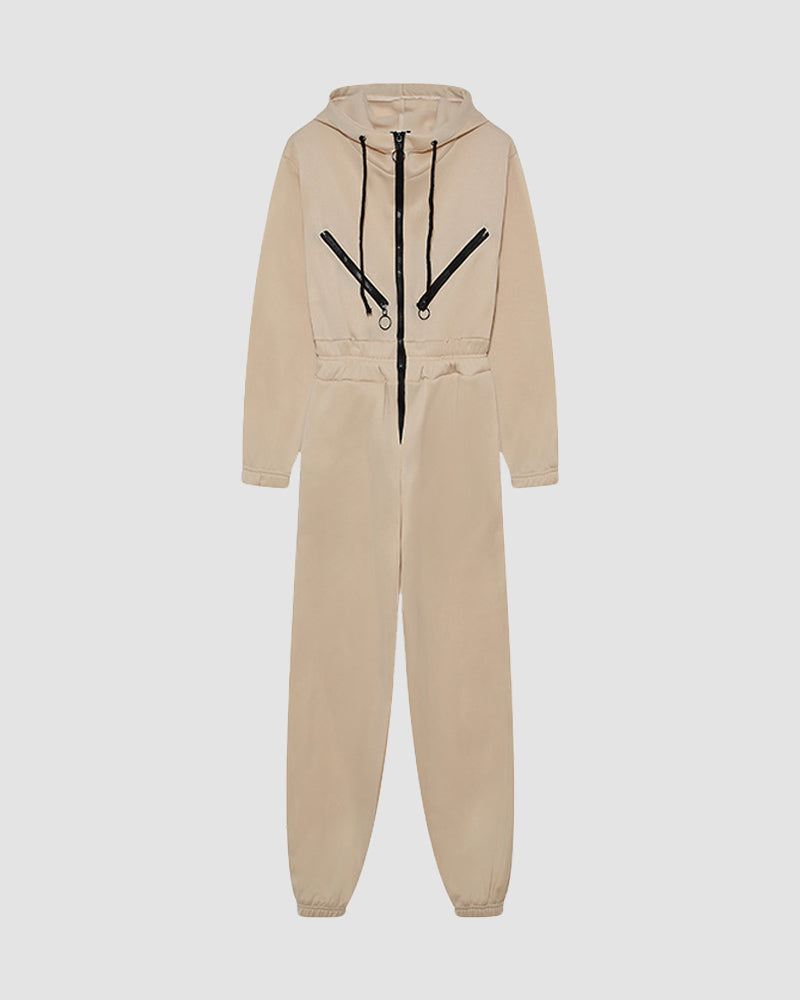 Zipper Hooded Sports Jumpsuit