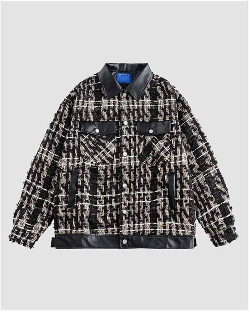 Coarse Plaid Pattern PU Jacket