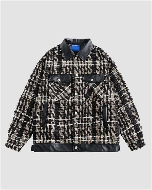 Coarse Plaid Pattern PU Jacket