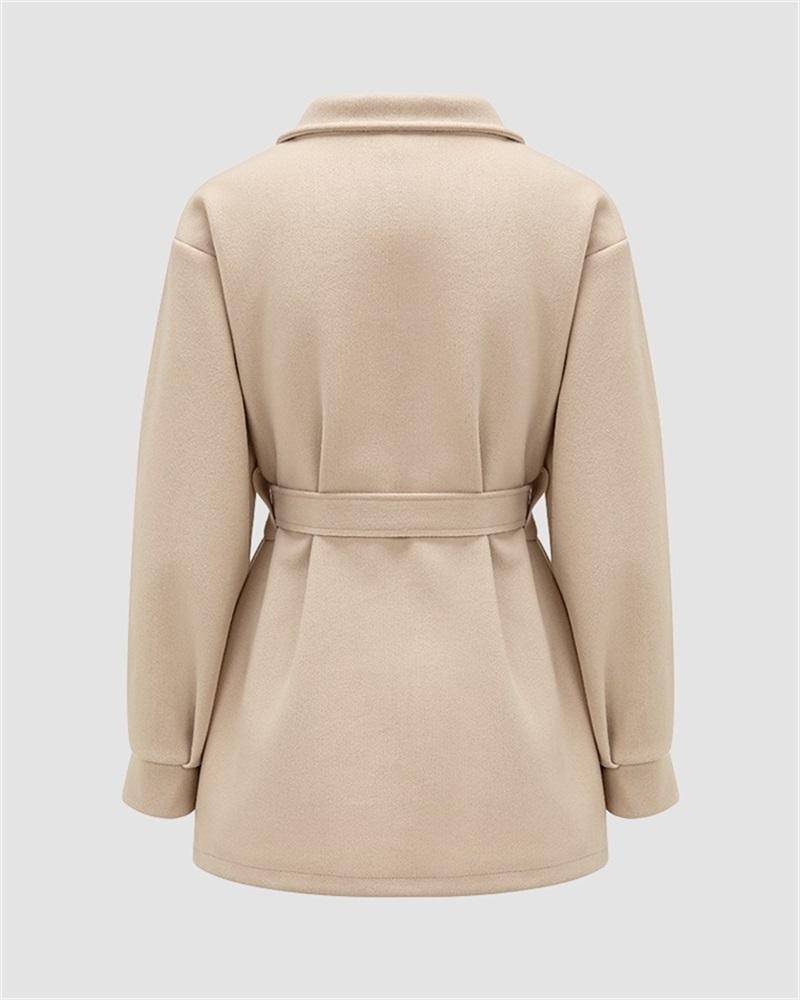 Puff Sleeve Belted Woolen Coat