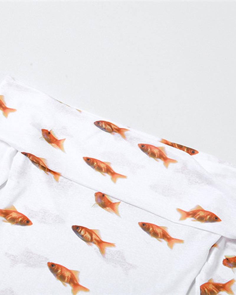 Goldfish Print Off Shoulder Mini Dress