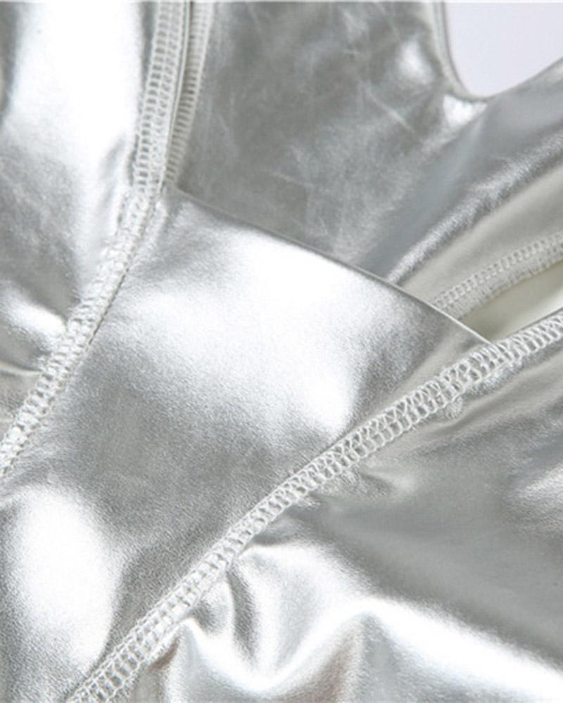 Metallic Crumple Effect PU Pants