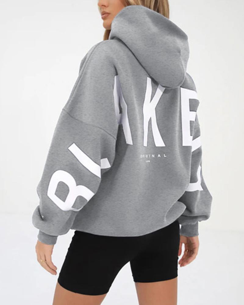 Letter Graffiti On Sleeves Back Hoodie