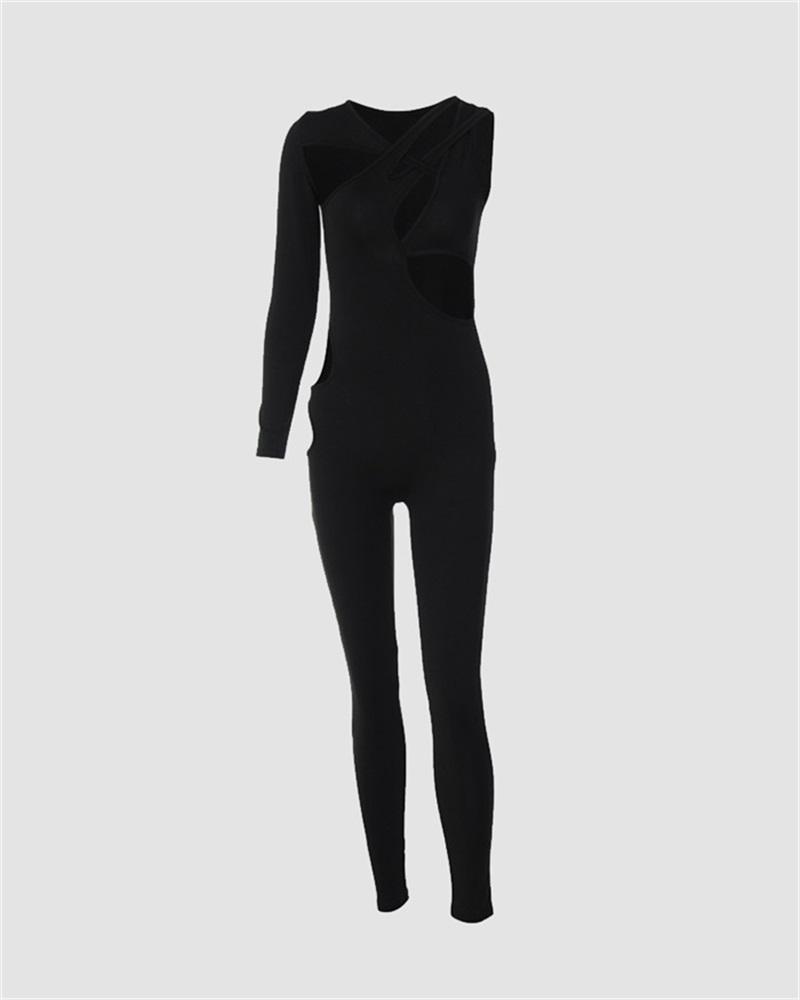 Cut-Out One Shoulder Bodycon Jumpsuit