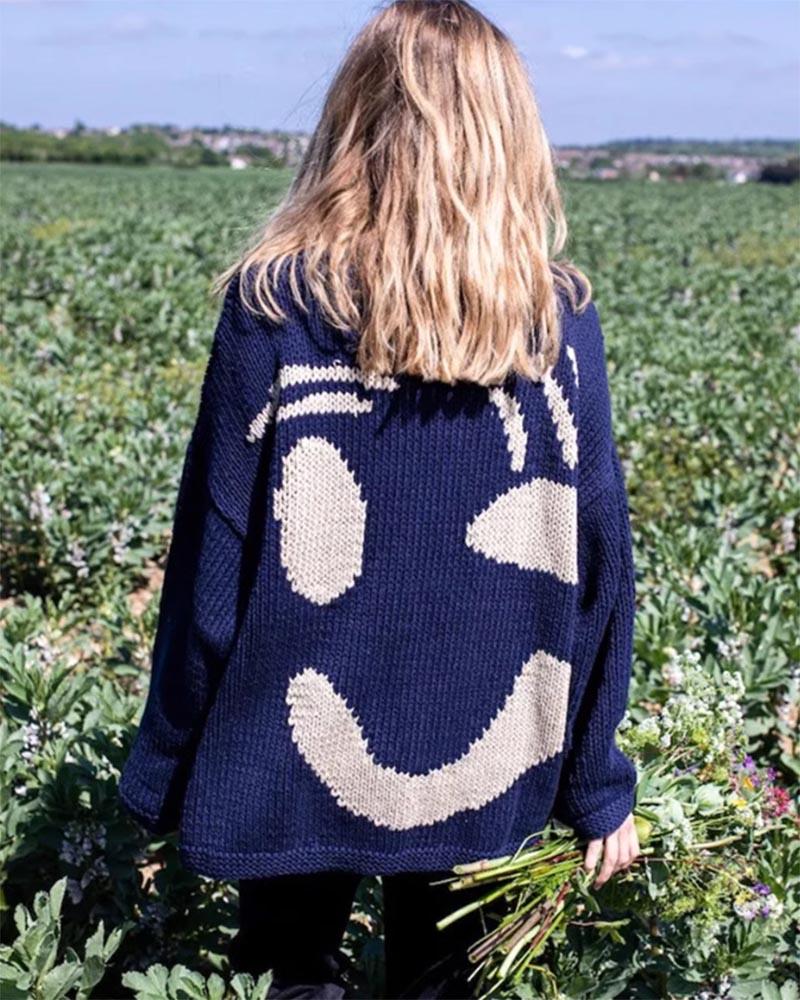 Multicolored Smiley Face Chunky Sweater