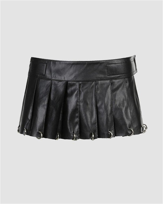 Dark Punk Metal Buckle Pleated Mini Skirt