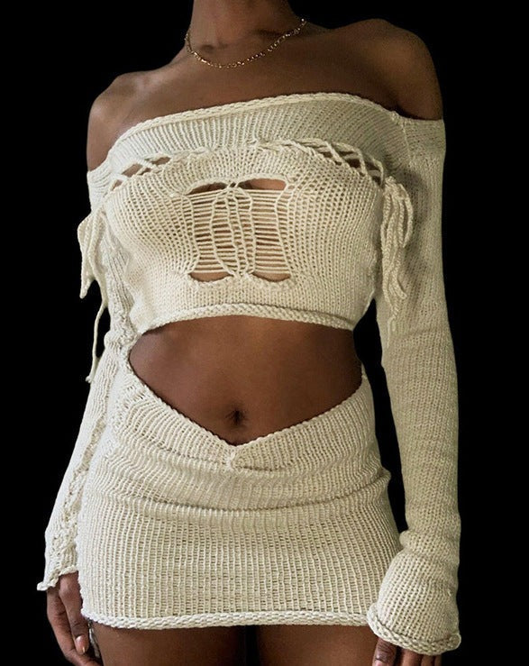 Off Shoulder Cut Out Two-Piece Set