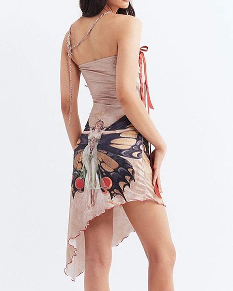 Passageway of Butterflies Asymmetrical Tube Dress