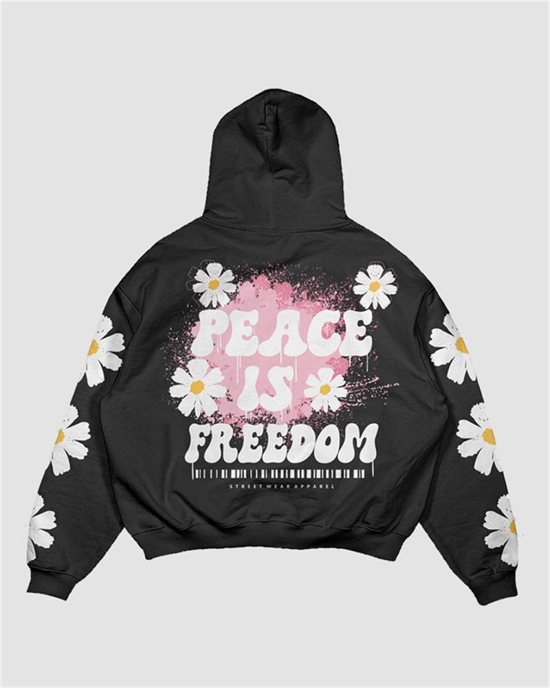 Peace Is Freedom Floral Print Hoodie