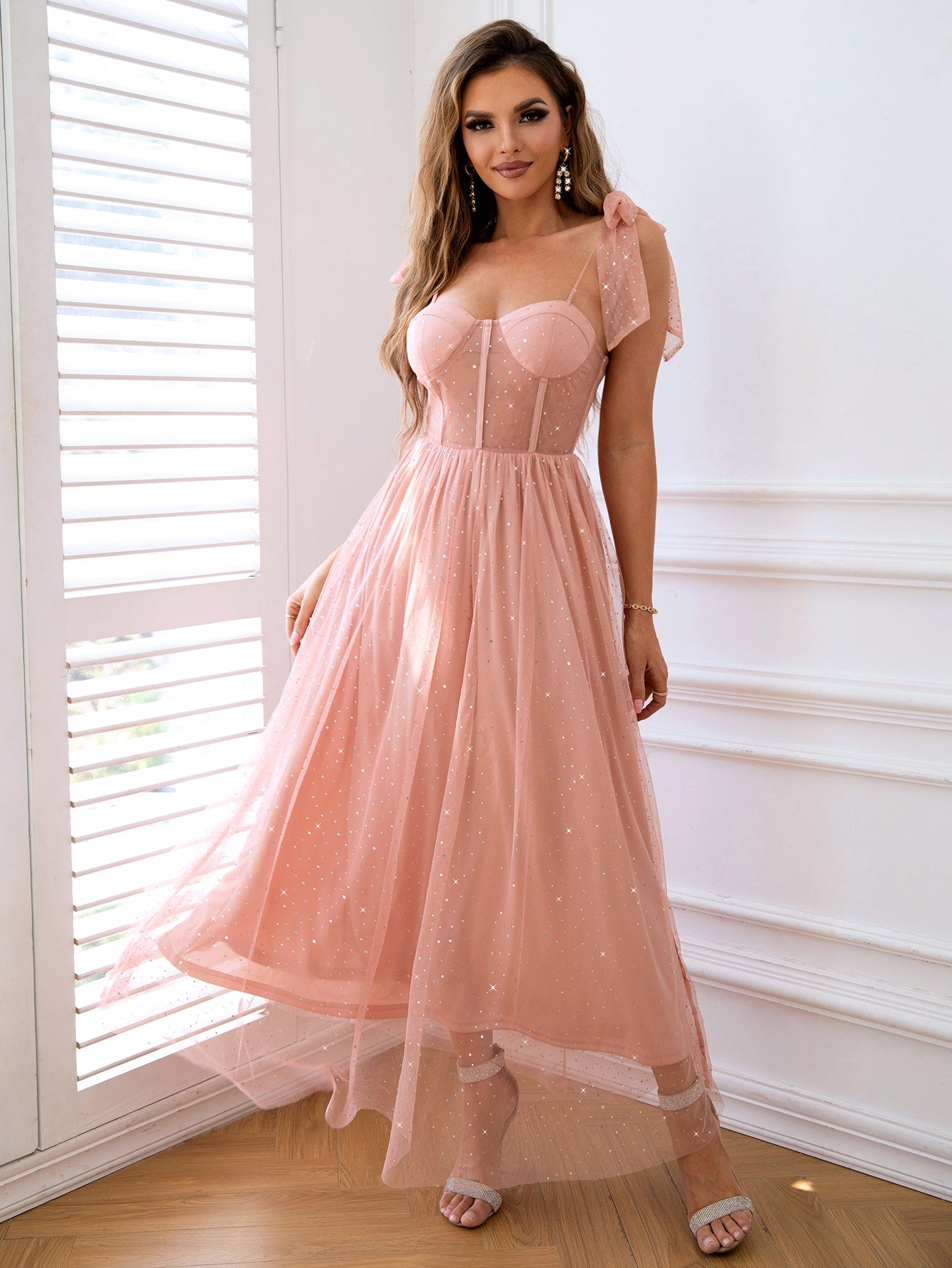 Twilight Elegance Rhinestone Tulle Maxi Dress