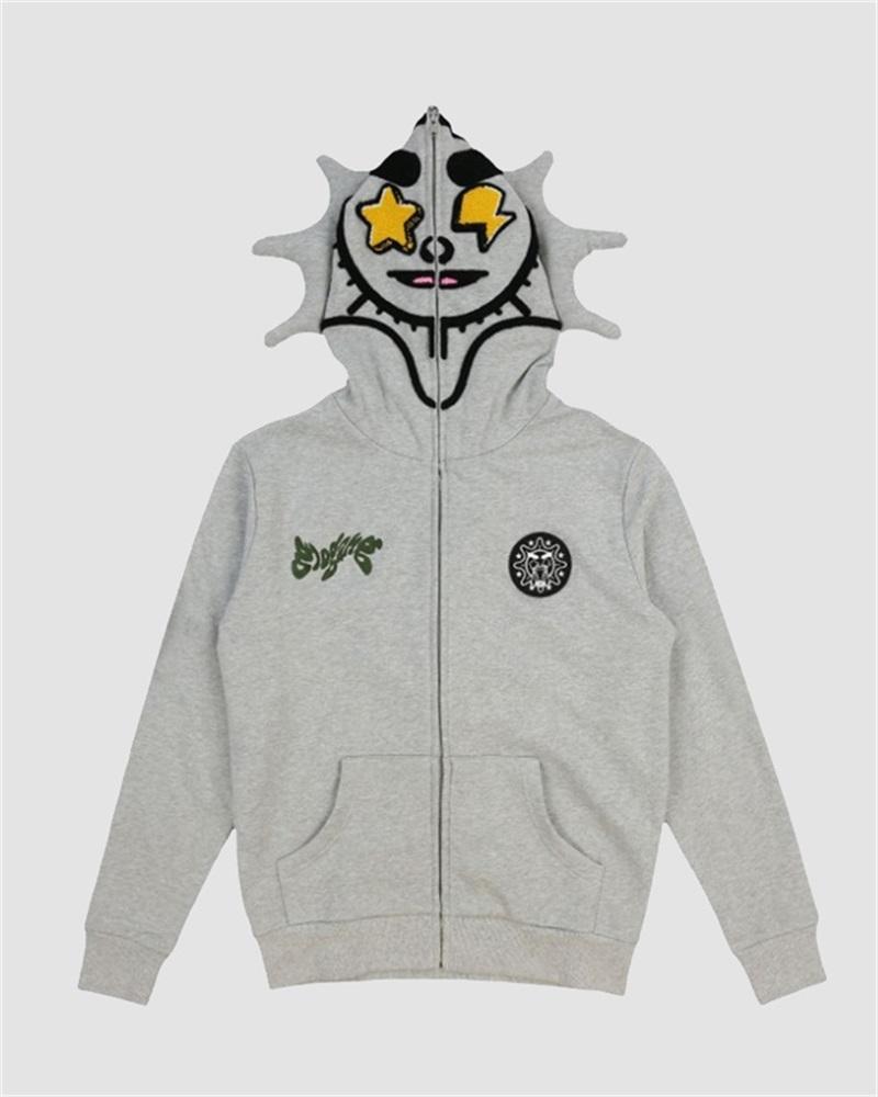 Funny Hood Face Print Zip Hoodie