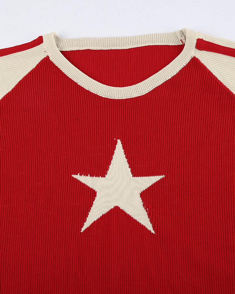 Contrast Color Star Sweater