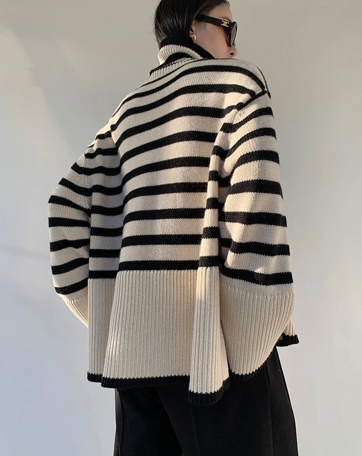 High Neck Zebra Stripe Sweater