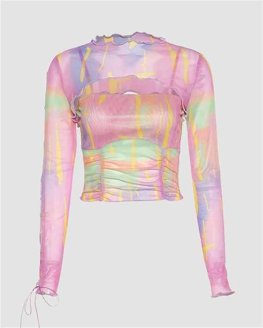 Rainbow Printed Long Sleeved Two-Piece Top