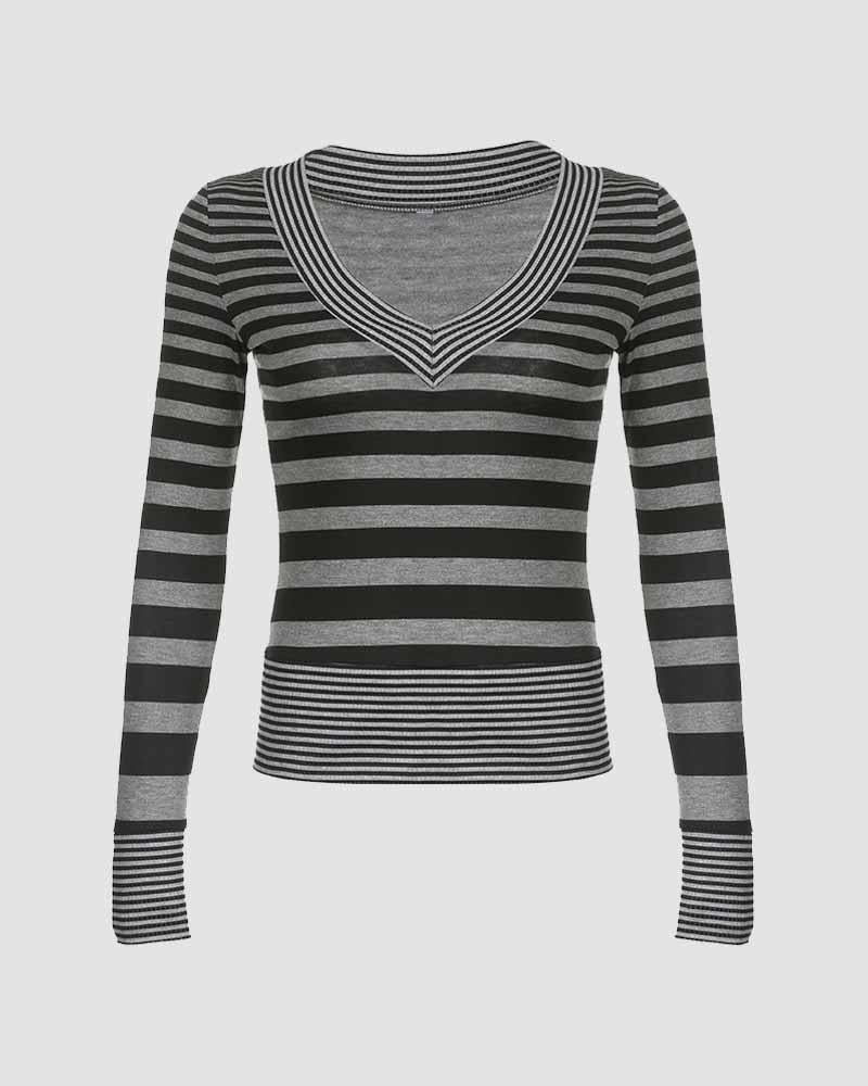 Inkwell V-Neck Stripe Top