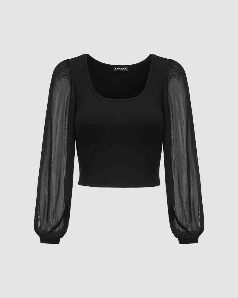 Rayelyn Scoop Neck Mesh Cropped Top