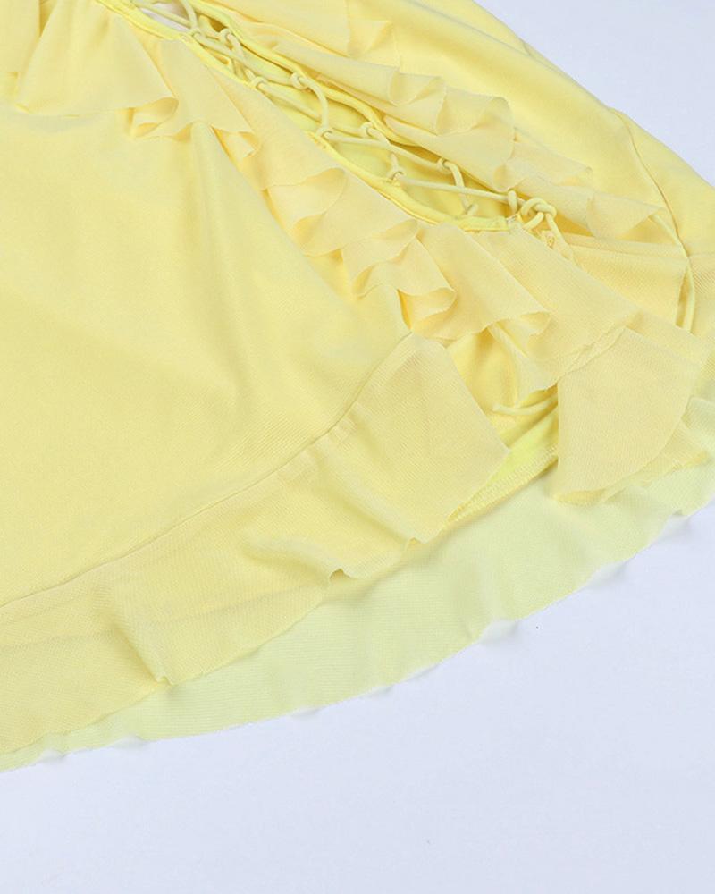 Golden Outpost Shoelace Ruffle Dress