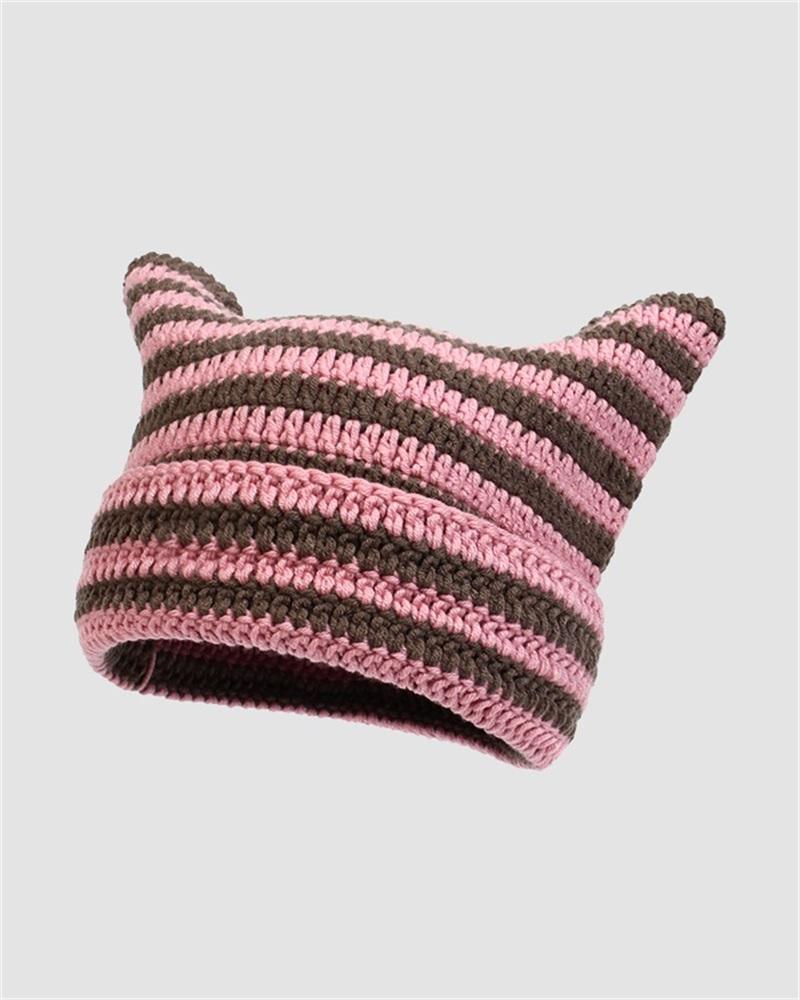 Horned Stripe Knitted Beanie