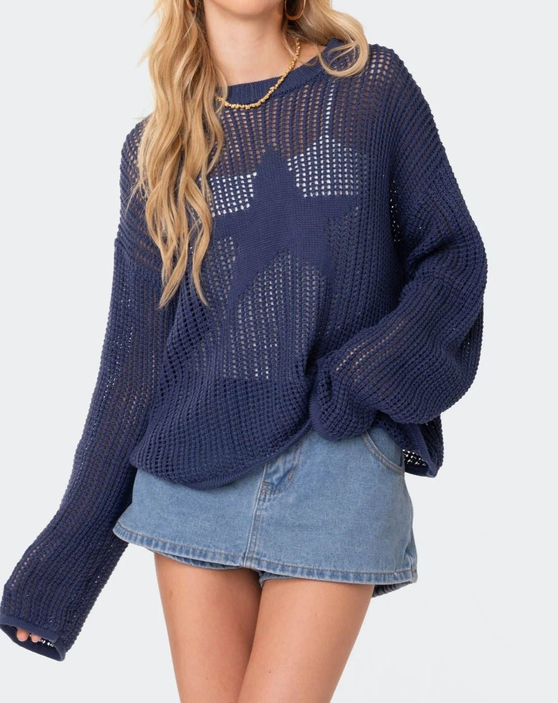 Star Jacquard Long Sleeve Knit Top