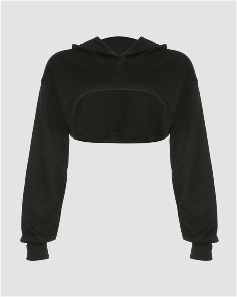 Circle Cut Cropped Long-Sleeve Hoodie