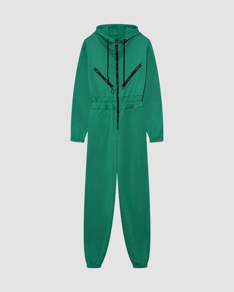 Zipper Hooded Sports Jumpsuit