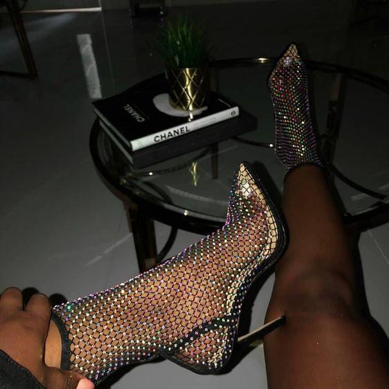 Glimmer Rhinestone Mesh Heel Boots