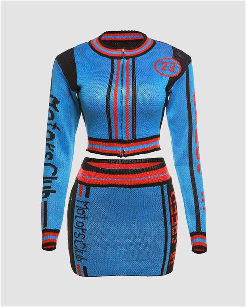 Racing Club Cardigan & High-Waist Skirt Coord Set