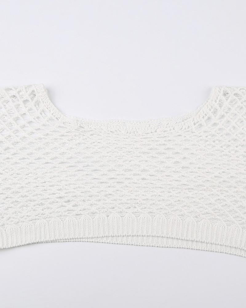 Hollow Out Crochet Crop Knit Top