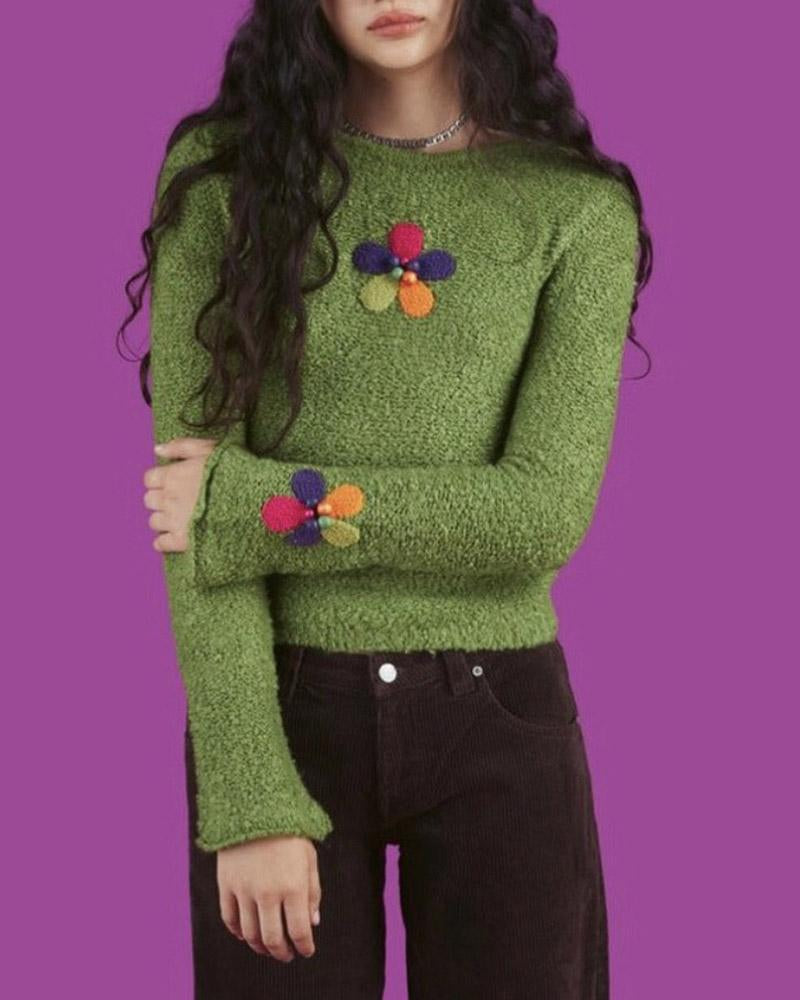 Cute Three-Dimensional Floral Sweater