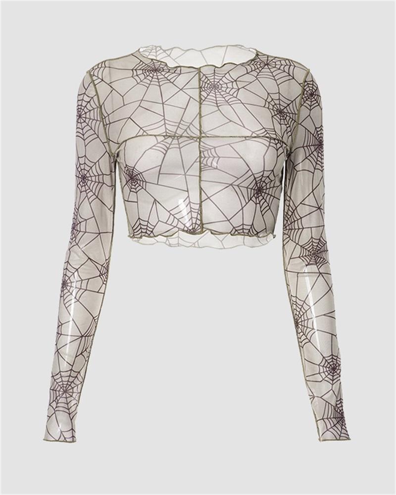 Halloween Spider Web Printed Retro Spicy Girl Top