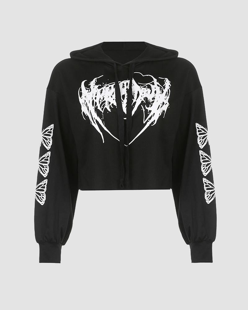 Gothica Wings Cropped Hoodie