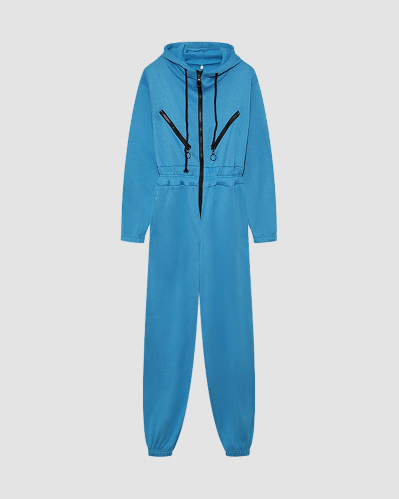 Zipper Hooded Sports Jumpsuit