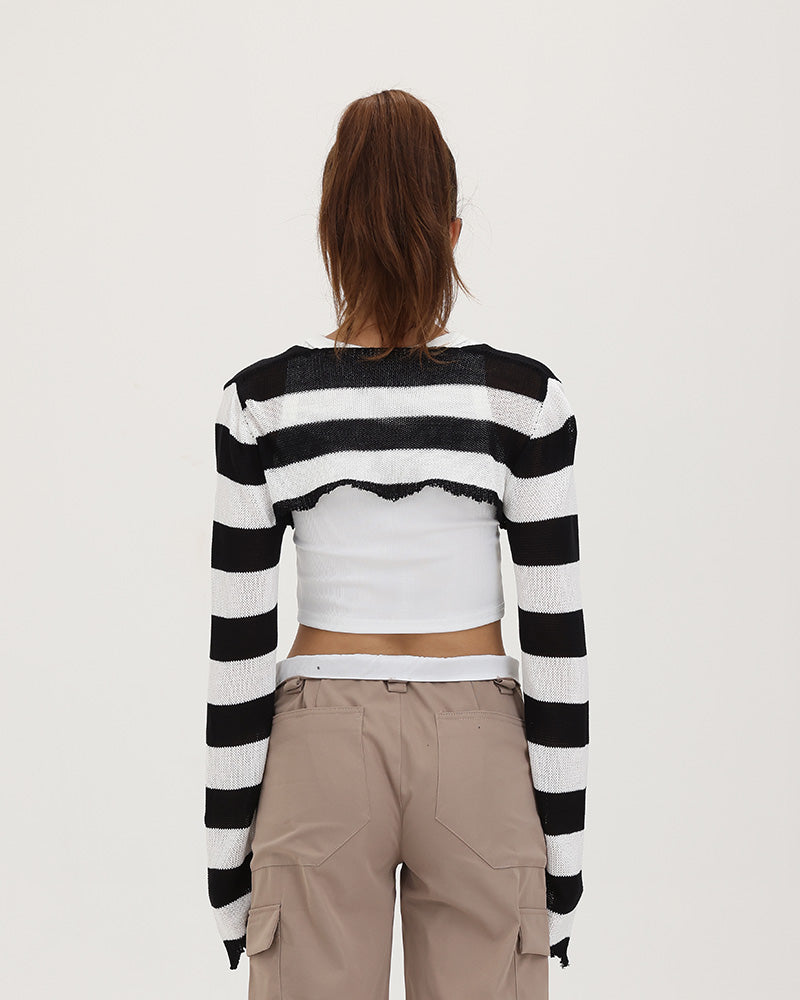 Break Out Knitted Stripes Pin Gloves Top