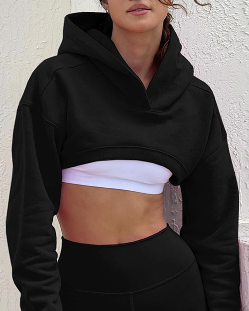 Circle Cut Cropped Long-Sleeve Hoodie