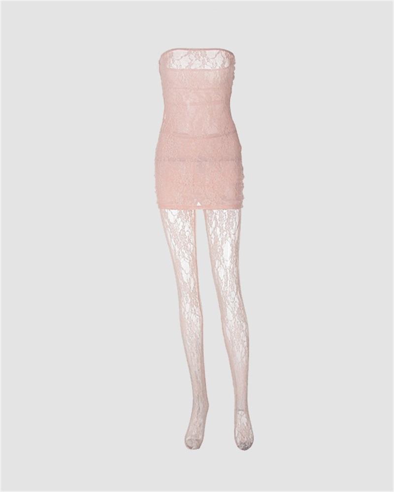 Lace Tube Dress With Stockings