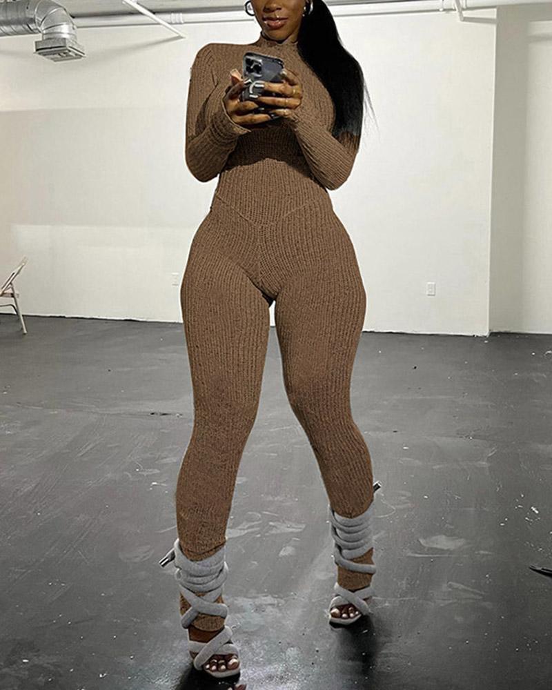 Long Sleeved Back Strap Knitted Jumpsuit