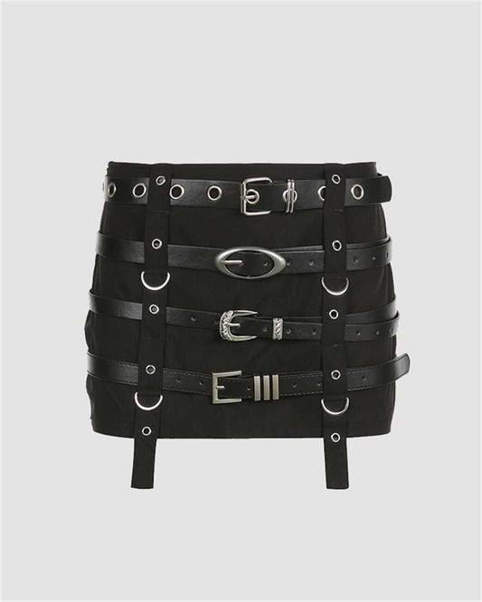 Quad Grunge Belt Mini Skirt