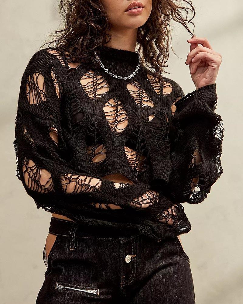 Oromer Knitted Ripped Web Crop Jumper